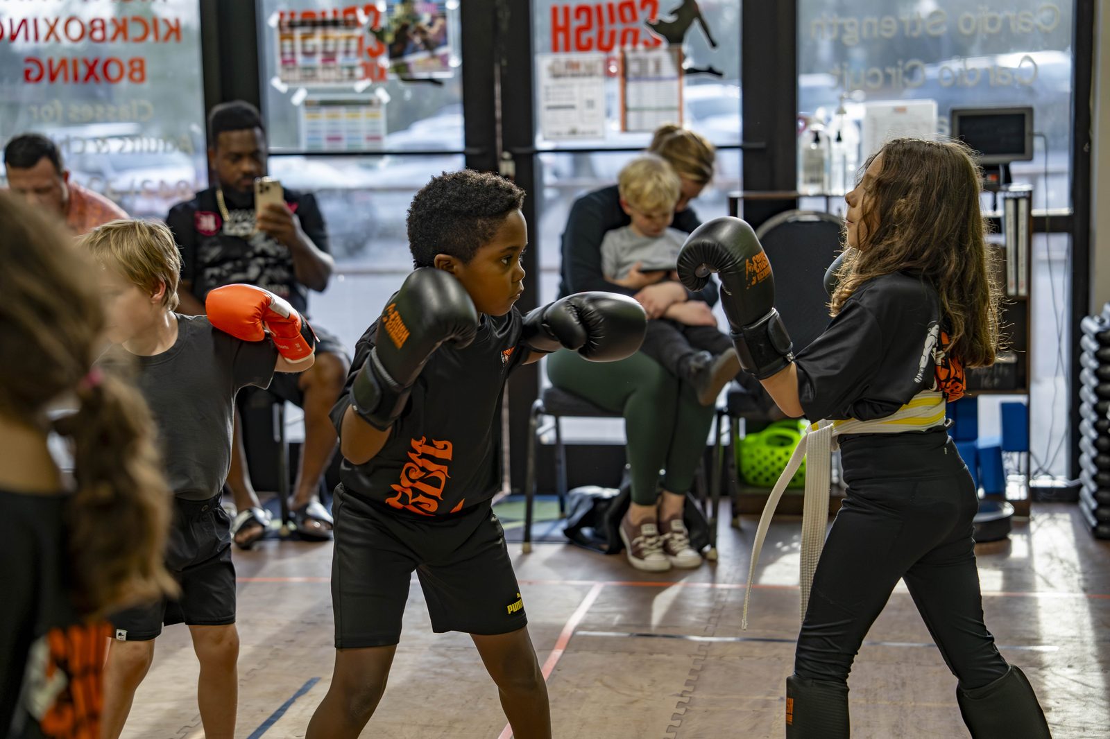 Kids martial arts class training at Crush Kickboxing in Little River, SC